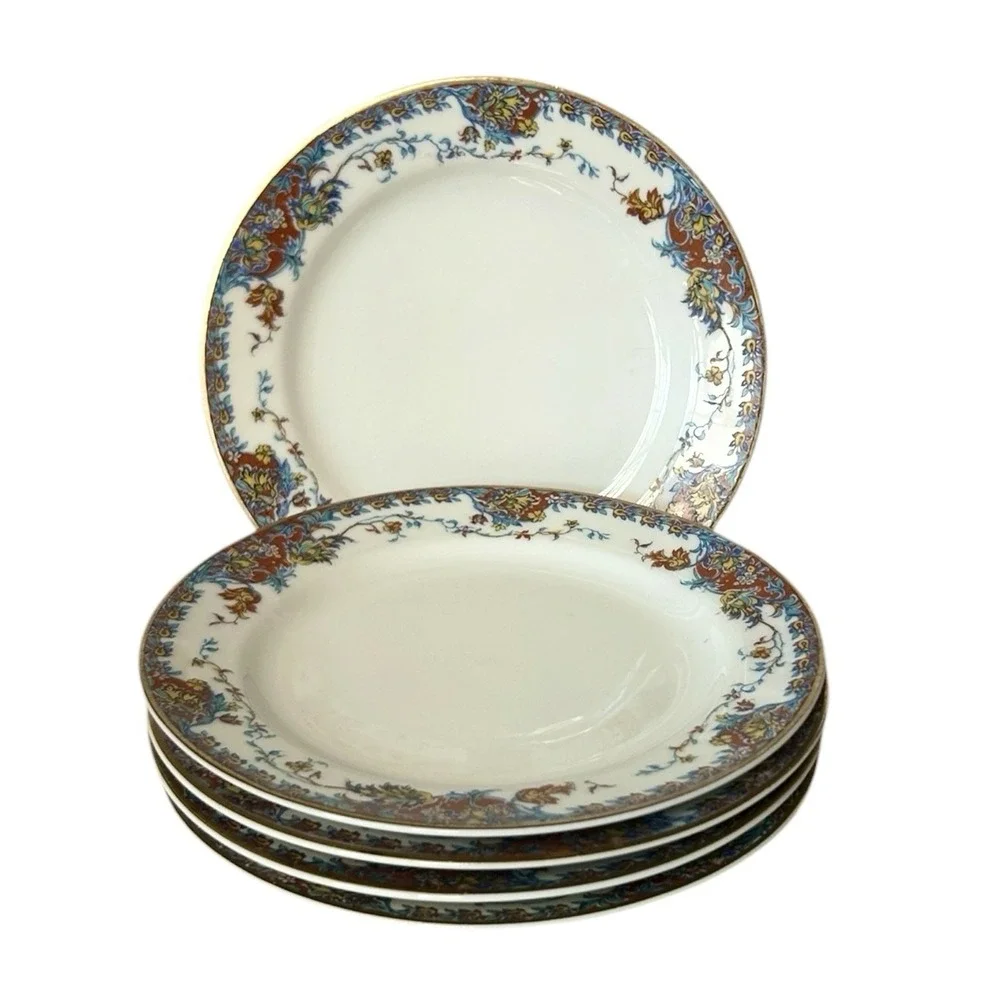 5 Antique HAVILAND Limoges Paisley Schleiger 268 Bread & Butter Plate Gold Trim
